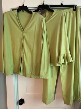 Weekenders Vintage Green 3 Piece Resort Travel Set Pants XL Blouse XL Jacket L
